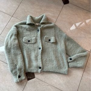 Fuzzy, comfortable, thank you cardigan button down
